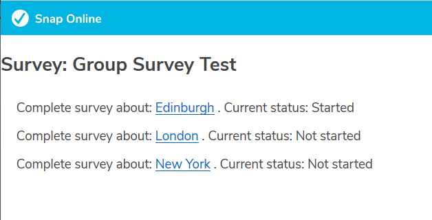 Example of a group questionnaire selection web page