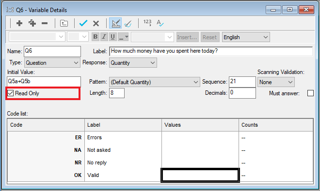 Read only flag in the Variable Details window