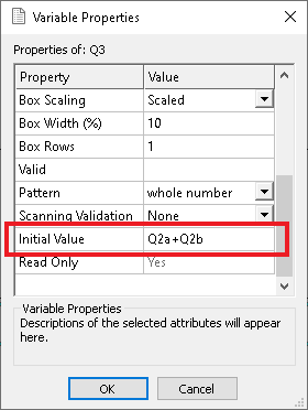 Entering an initial value in the Variable Properties dialog