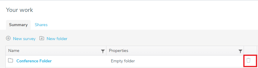Delete folder using the Bin icon