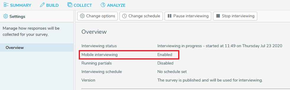 Mobile interviewing status