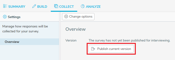 Publish current version button