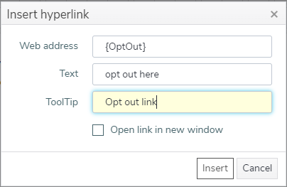 Insert hyperlink dialog