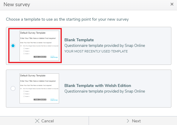 Select the survey template that the survey will be based on