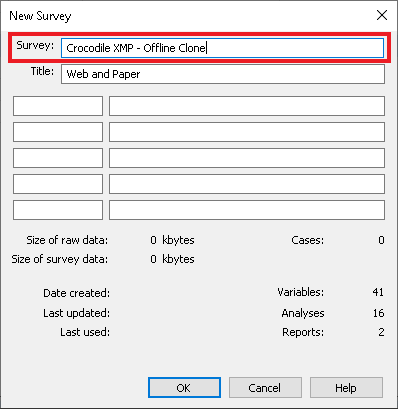 New Survey dialog