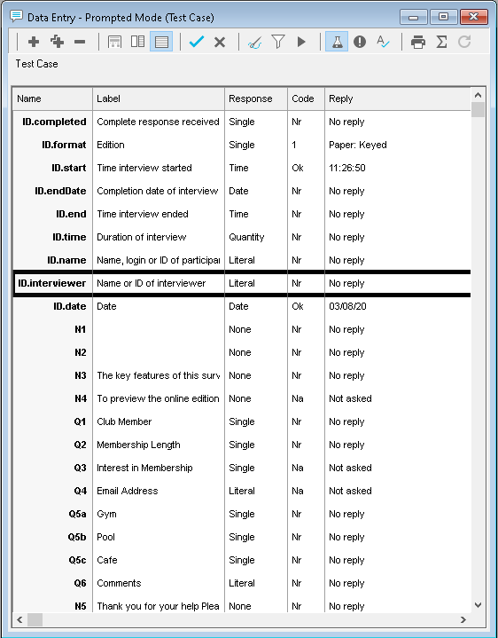 Data Entry Test Case