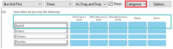 Grid First question shown as Drag and Drop category question