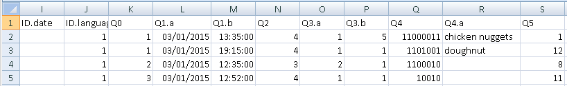 Example of data responses exported from Snap Desktop to Excel