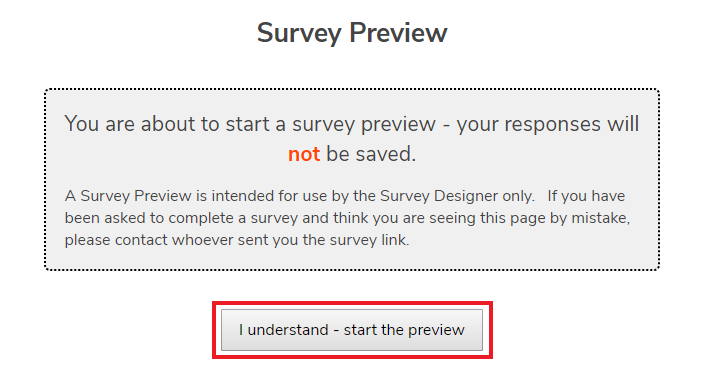 Survey preview message
