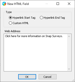 New HTML Field dialog