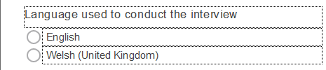 The language selection available to the participant in English