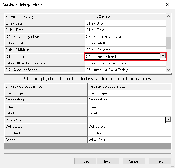 Mapping the question variables