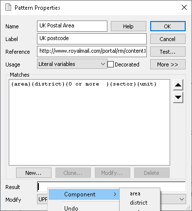 Pattern Properties dialog