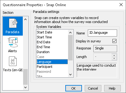 Display the Language ID in the questionnaire