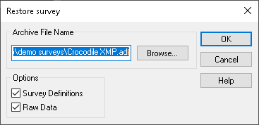 Restore Survey dialog