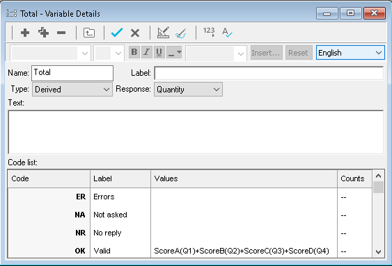 Derived variable to calculate the total score