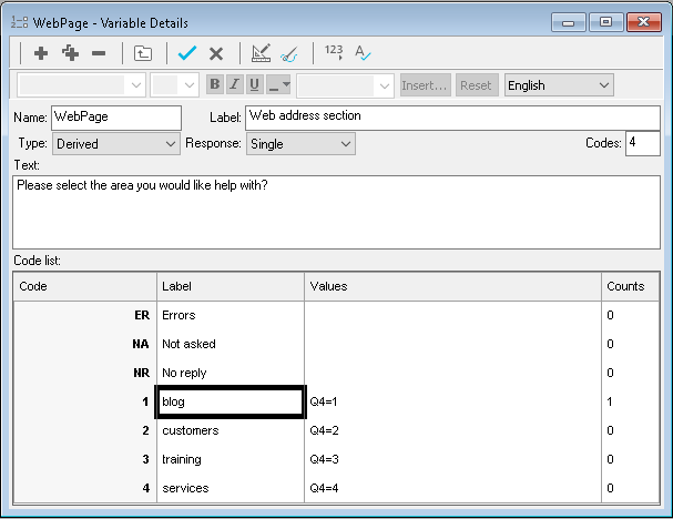 Derived variable to set the web page