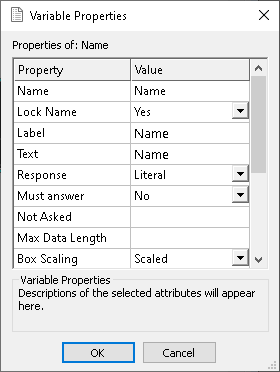 Variable Properties dialog