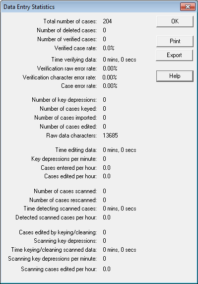 Scan : Data entry statistics dialog for scanning