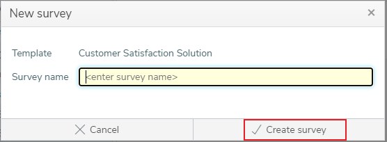 New Survey dialog with the Create survey button highlighted