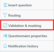 Build side menu with Validation and Masking highlighted