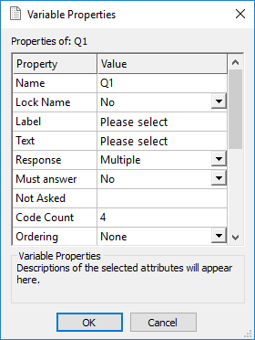 Variable Properties dialog