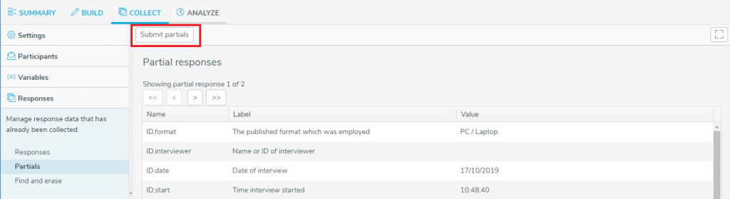 Submit the partial responses