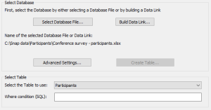 Database link wizard: Select Database | SnapSurveys