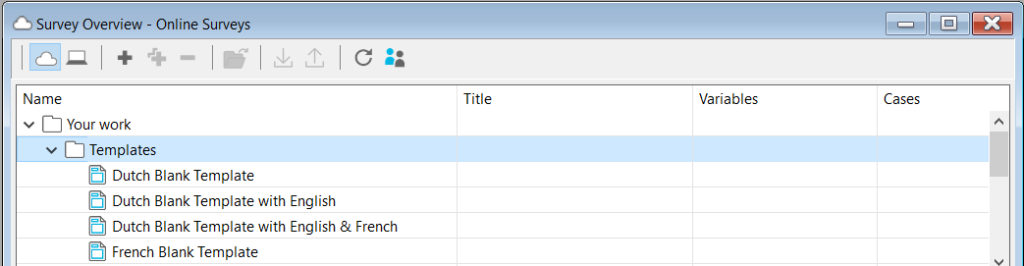 The Survey Overview window showing the imported European templates