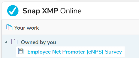 A section of Your work in Snap XMP Online showing the Employee Net Promoter (eNPS) Survey template 