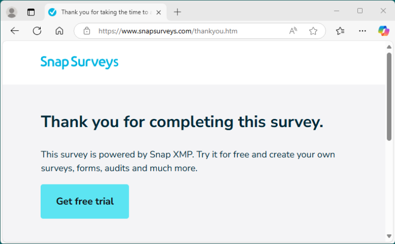 Setting the web page on submitting | SnapSurveys