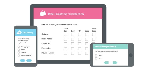 Mobile devices displaying surveys