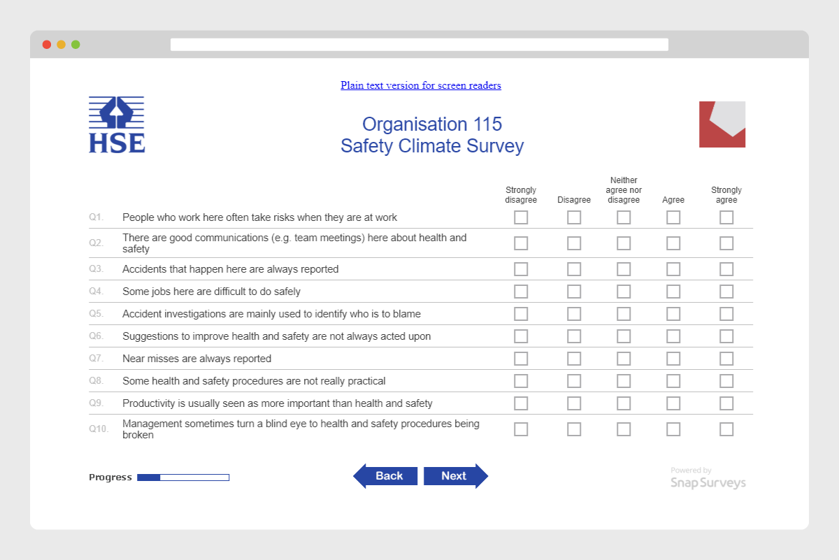 Safety Climate Tool Survey