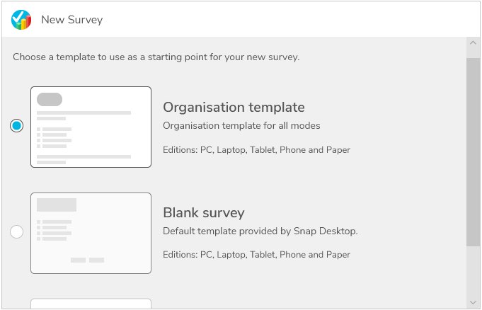 Survey template chooser