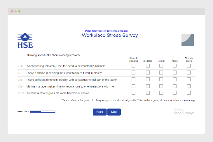 Stress Indicator Tool Version 2.0 survey example