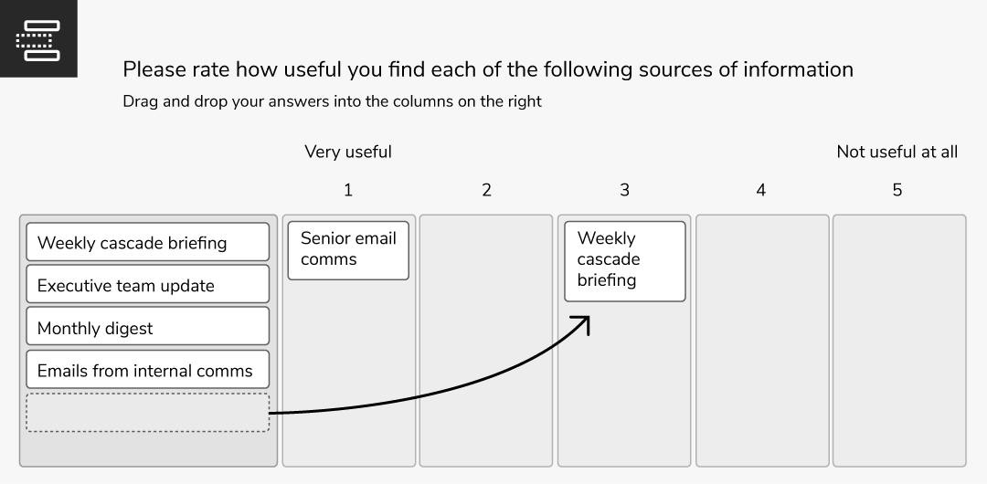 Drag and drop grid survey question type