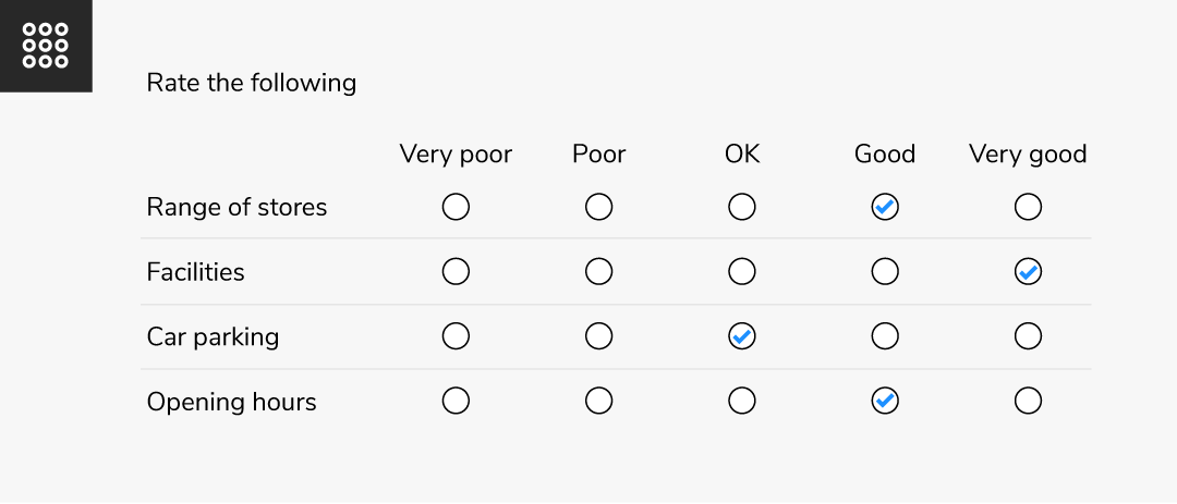 Matrix survey question type