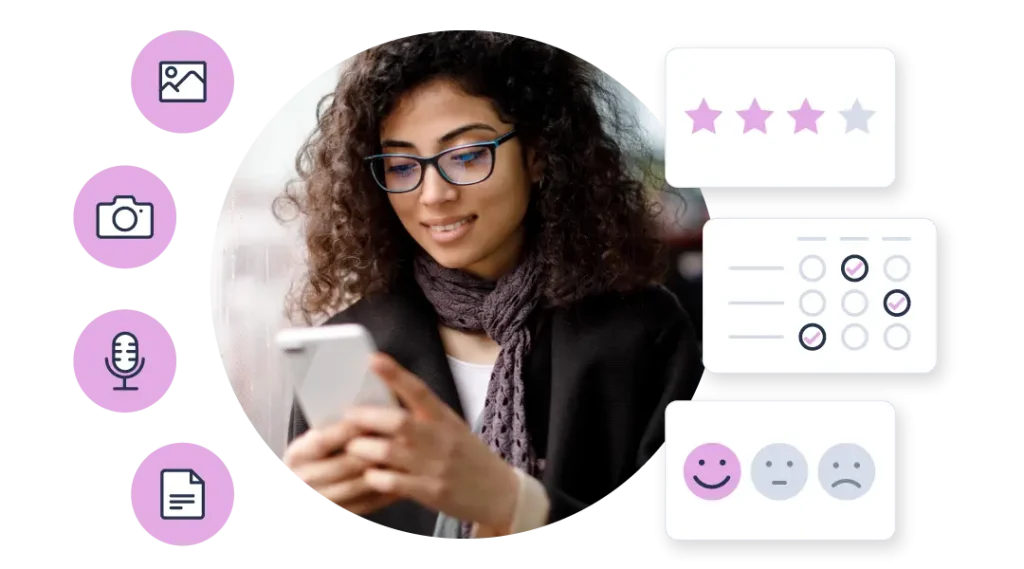 Young lady using interactive survey on her phone.