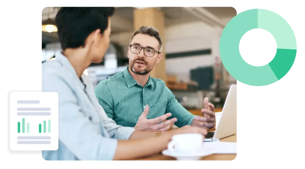 Office team in discussion at a desk.