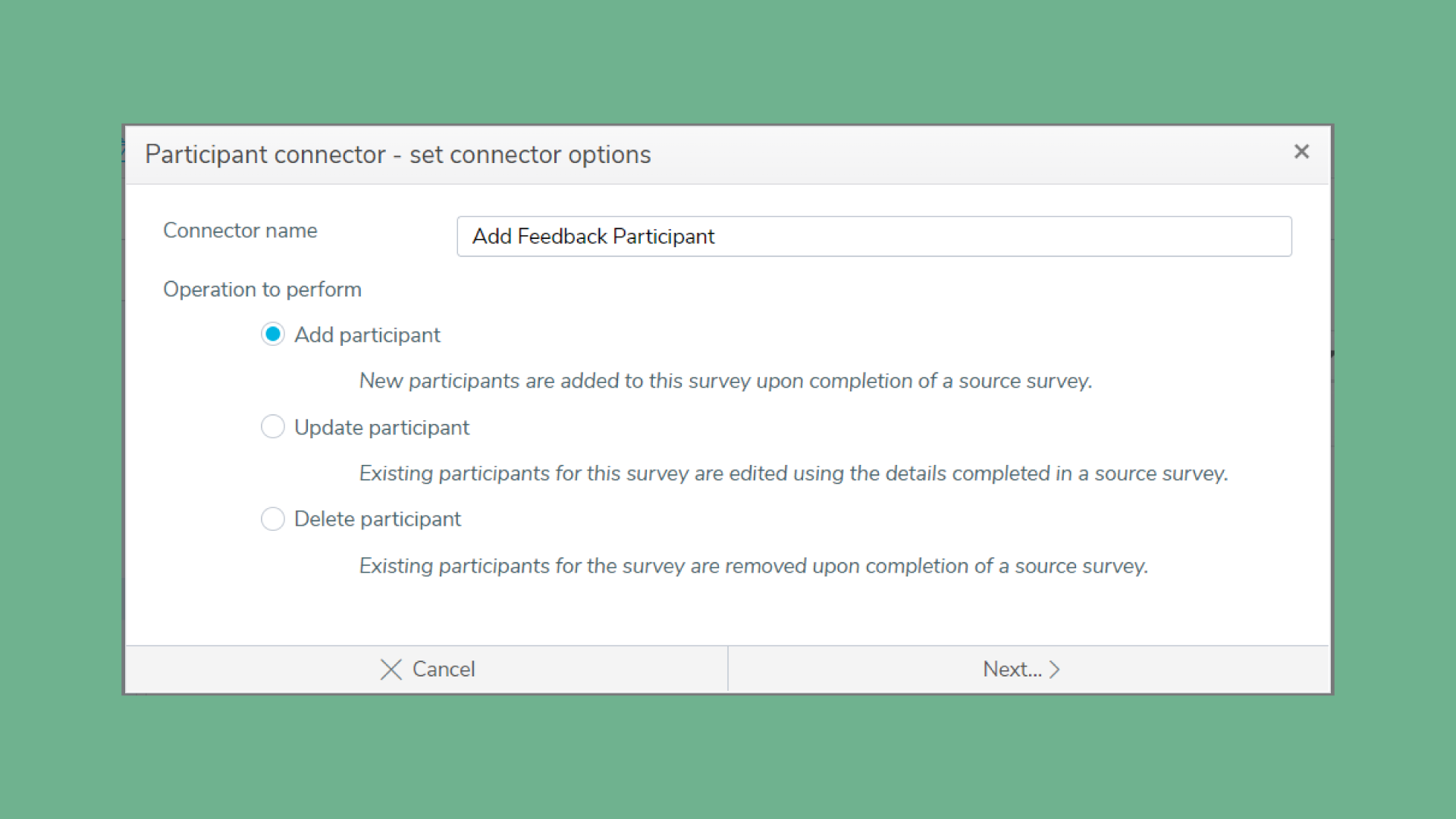 Survey connectors dialog