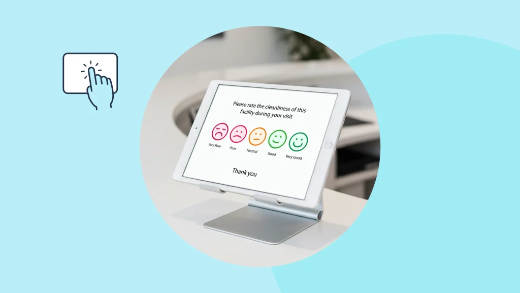 Kiosk survey showing feedback survey with smiley faces