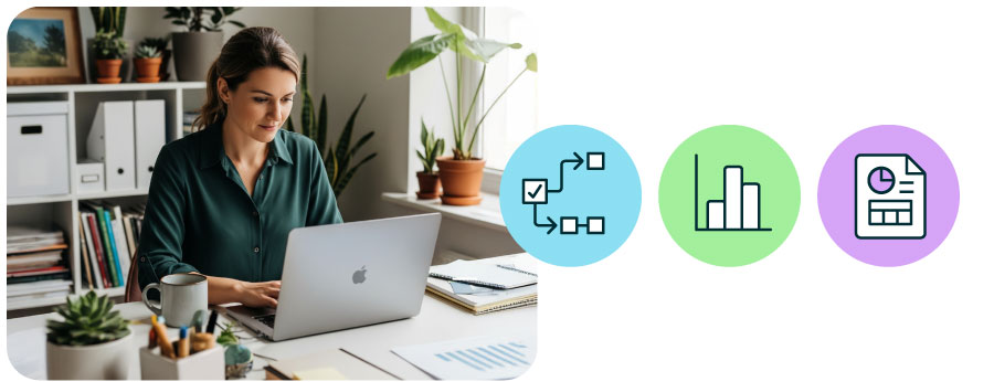 professional survey person training on laptop 