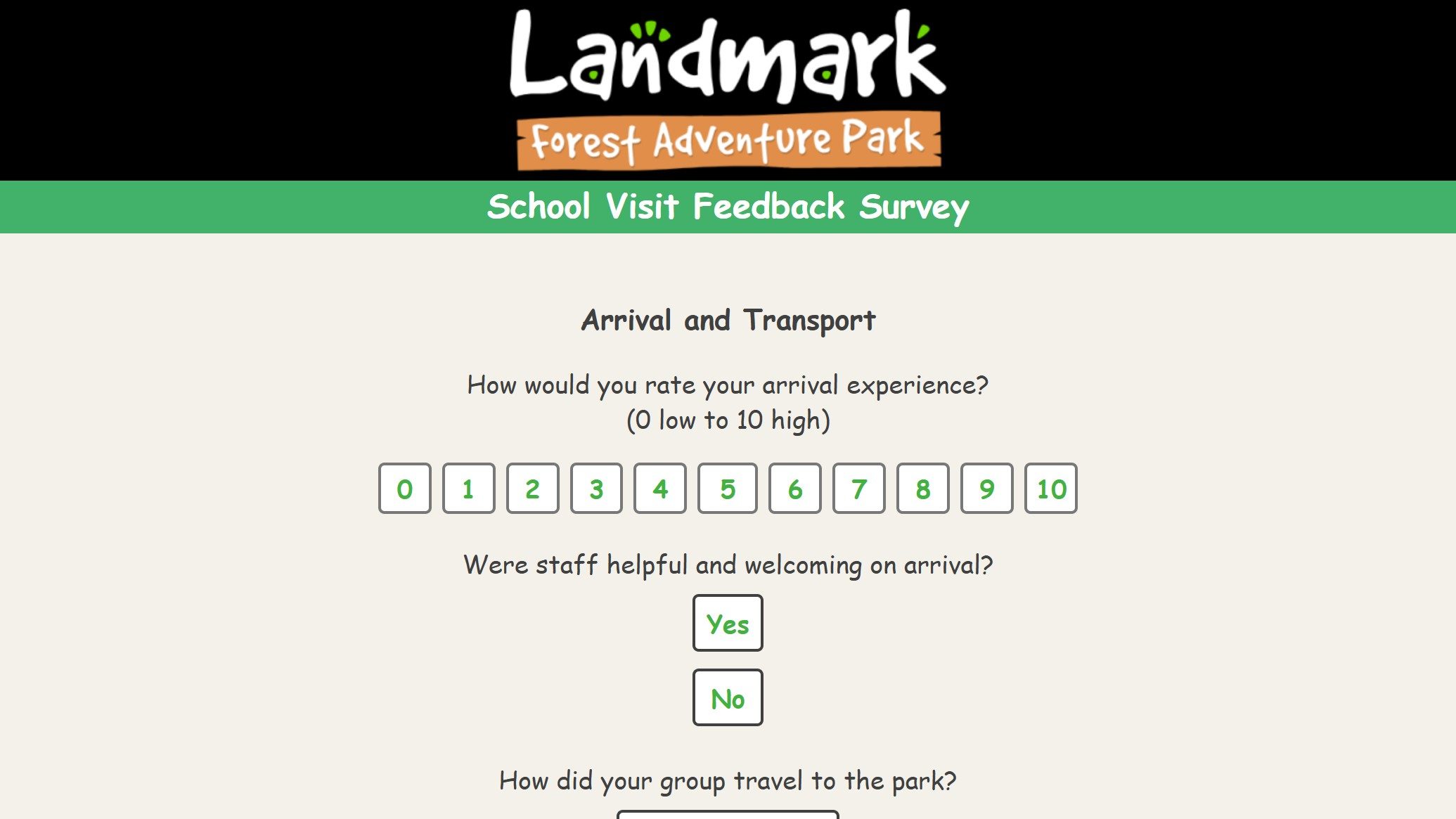 Forest Adventure Park survey screenshot.